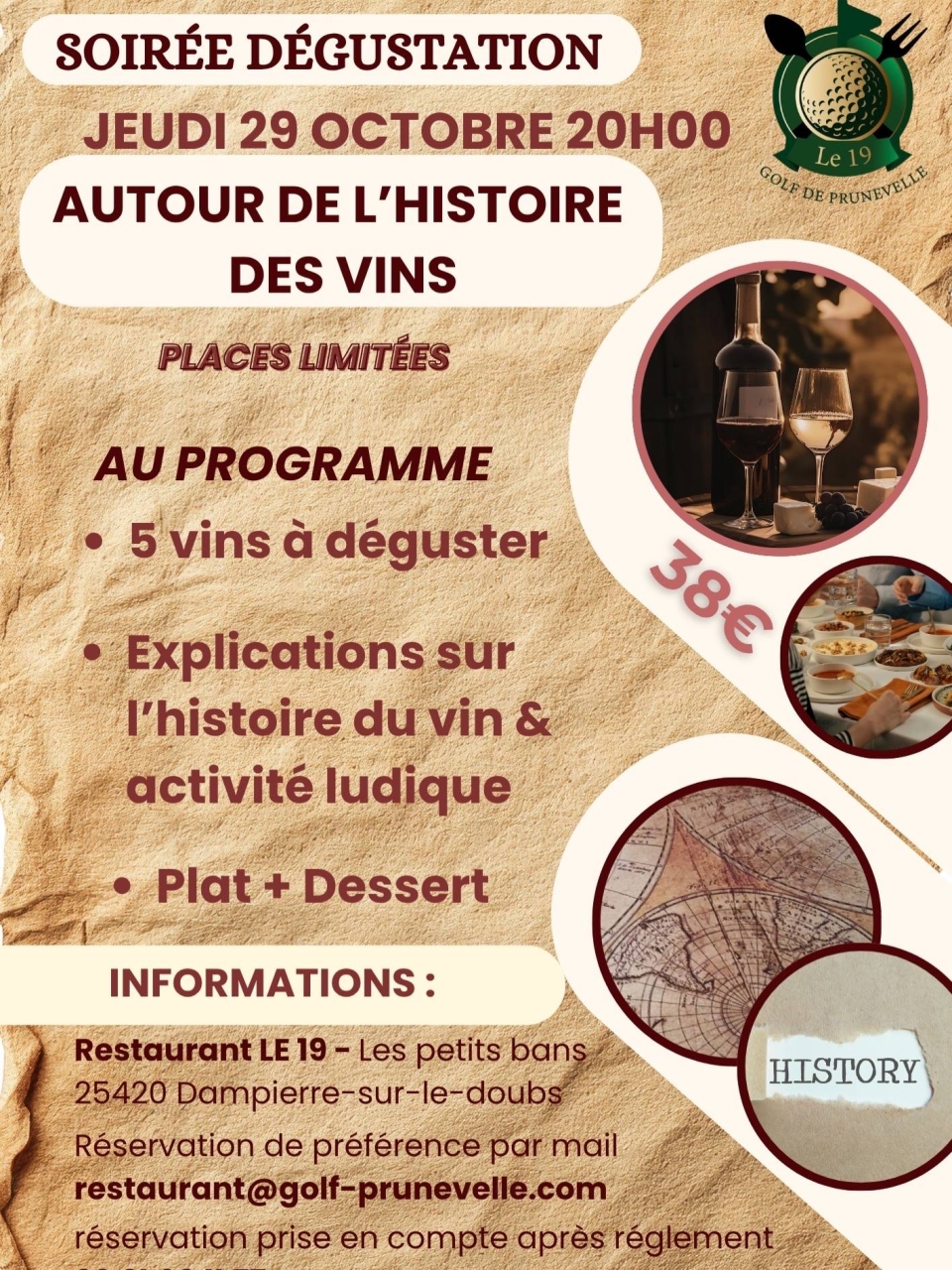 évènements - Le 19 - restaurant DAMPIERRE-SUR-LE-DOUBS - Restaurant Bavans - restaurant golf Prunevelle