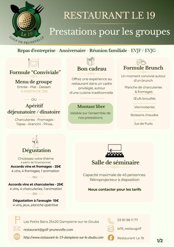 Repas de groupe - Le 19 - restaurant DAMPIERRE-SUR-LE-DOUBS - Restaurant Voujeaucourt - bon restaurant DAMPIERRE-SUR-LE-DOUBS