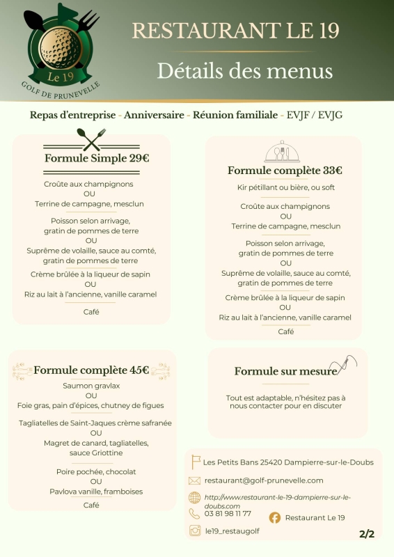 Repas de groupe - Le 19 - restaurant DAMPIERRE-SUR-LE-DOUBS - Restaurant Voujeaucourt - Restaurant Voujeaucourt